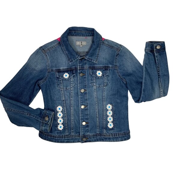 Tractor Denim Jacket Sugar Skull Jean Pink Black Day Dead Trucker Girls Large - Picture 3 of 11